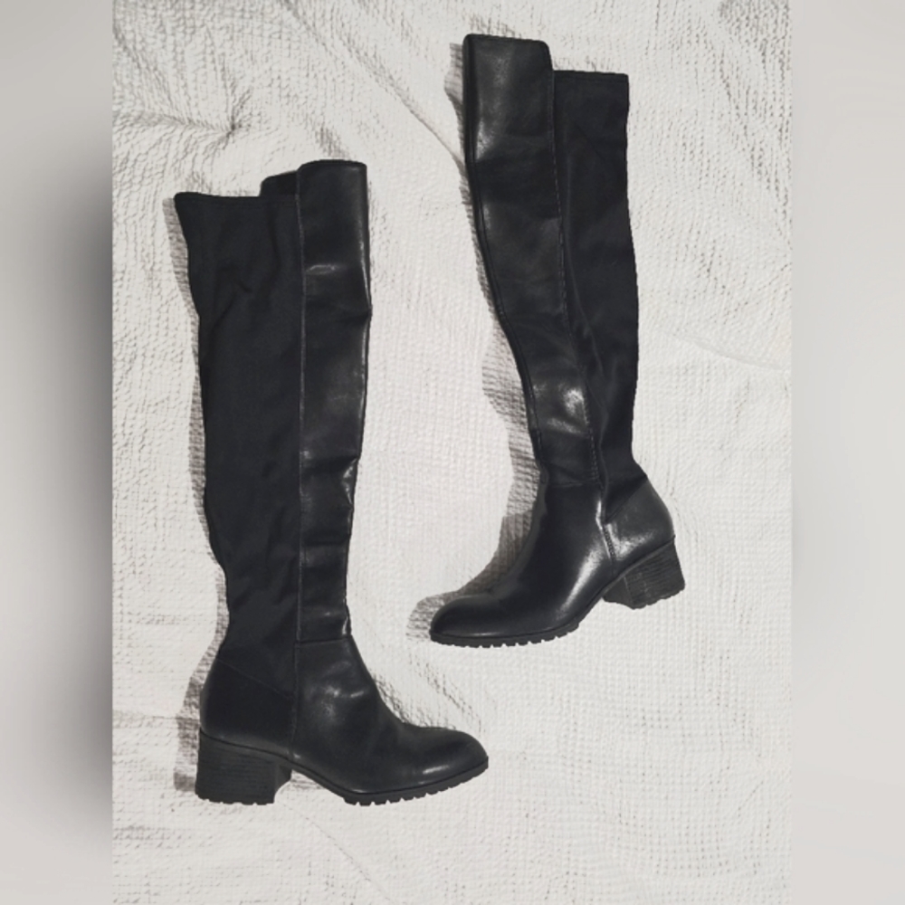 Charles David black leather thigh high boots size 10